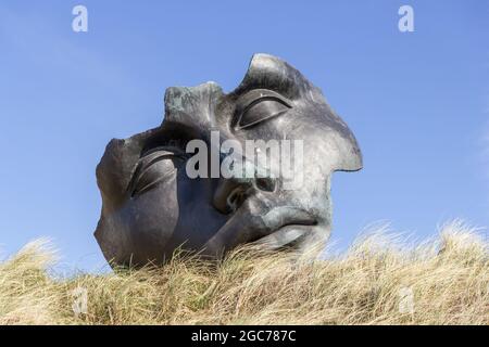 Face sculpture in Scheveningen Stock Photo