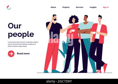 Business concept flat style outline vector illustration on the subject of teamwork, collaboration, coworking. Editable stroke Stock Vector