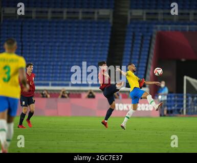 Tokyo, Japan. 07th Aug, 2021. 7th August 2021; International Stadium Yokohama,  Yokohama, Kanagawa Prefecture, Japan; Tokyo 2020 Olymoic Summer Games, Football final, Brazil, versus Spain; Credit: Action Plus Sports Images/Alamy Live News Stock Photo