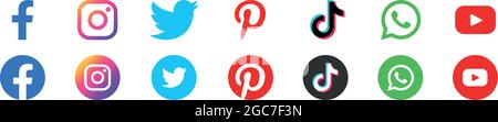 Round social media icons or social network logos flat vector icon set collection for apps and websites vector set Stock Vector
