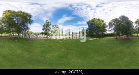 360 degree panoramic view of The public moorings on the River Ant at Womack Staithe in Ludham in the heart of the Norfolk Broads.