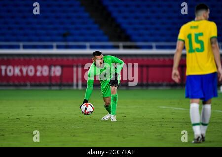 Yokohama, Japan. 07th Aug, 2021. YOKOHAMA, JAPAN - AUGUST 7: Santos of Brazil during the Tokyo 2020 Olympic Mens Football Tournament Gold Medal Match between Brazil and Spain at International Stadium Yokohama on August 7, 2021 in Yokohama, Japan (Photo by Pablo Morano/Orange Pictures) Credit: Orange Pics BV/Alamy Live News Stock Photo