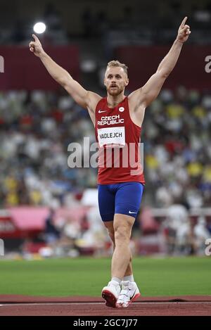 Tokyo, Japan. 07th Aug, 2021. Czech Jakub Vadlejch competes in men's javelin throw at the 2020 Summer Olympics, Saturday, Aug. 7, 2021, in Tokyo, Japan. Credit: Ondrej Deml/CTK Photo/Alamy Live News Stock Photo