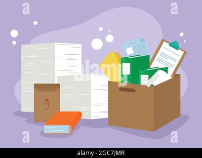 documents in box and envelope paperwork Stock Vector