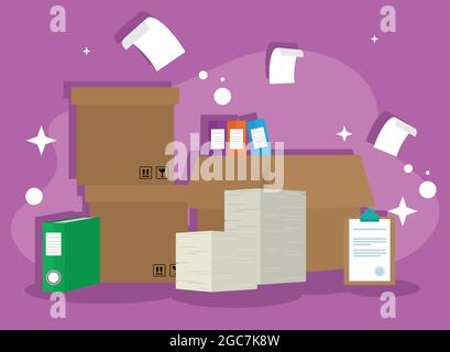 documents in boxes and checklist paperwork Stock Vector