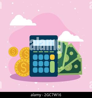 calculator and money dollars icons Stock Vector