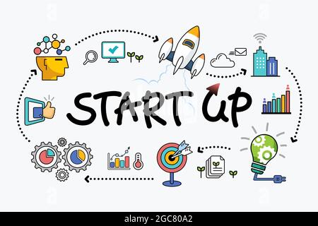 Startup company support, idea development start, business success concept illustration vector Stock Vector