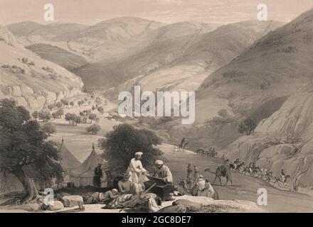 The third descent through the Siri-Kajaur Pass, Baluchistan, Pakistan, First Anglo-Afghan War, sketch by James Atkinson, 1840, digitally optimized Stock Photo