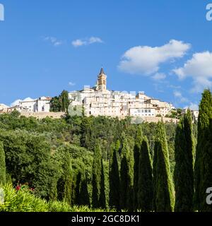 Trevi, a beautiful hilltop town overlooking the Umbrian valley in Italy. Stock Photo