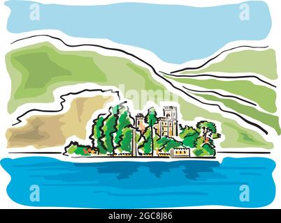 Panoramic view of an area of Lake Garda in Italy. Stock Vector