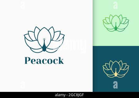 Peacock flower logo in luxury and line style Stock Vector