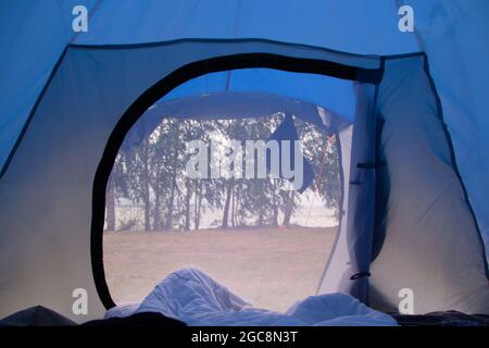 view from inside the tent Stock Photo