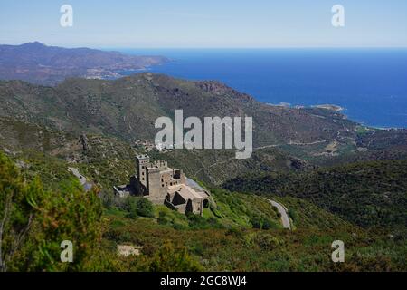 Sant Perre de Rodes monastery in the mountains, Catalan, Spain Stock Photo