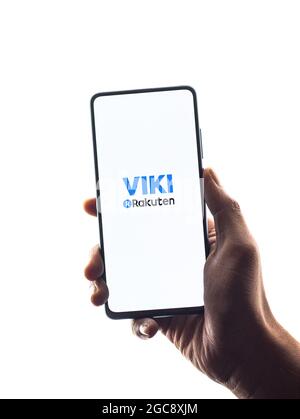 Assam, India - August 6, 2021 : Rakuten Viki logo on phone screen stock image. Stock Photo