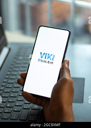 Assam, India - August 6, 2021 : Rakuten Viki logo on phone screen stock image. Stock Photo