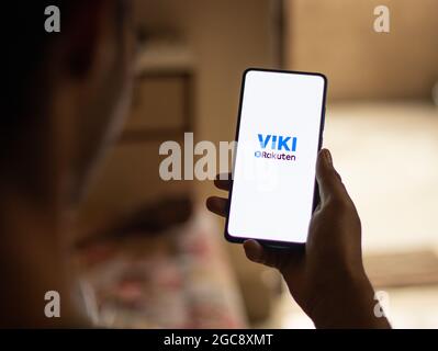 Assam, India - August 6, 2021 : Rakuten Viki logo on phone screen stock image. Stock Photo