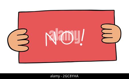 Cartoon holding no sign, vector illustration. Colored and black outlines. Stock Vector