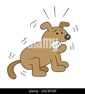 Cartoon dog is very scared, vector illustration. Colored and black outlines. Stock Vector