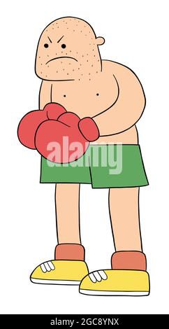 Cartoon big boxer man, vector illustration. Colored and black outlines. Stock Vector