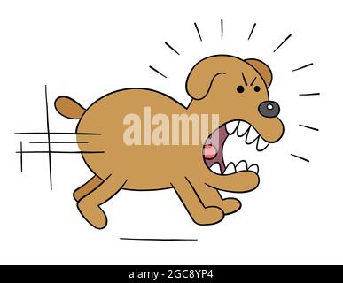 Cartoon angry dog chasing, vector illustration. Colored and black outlines. Stock Vector