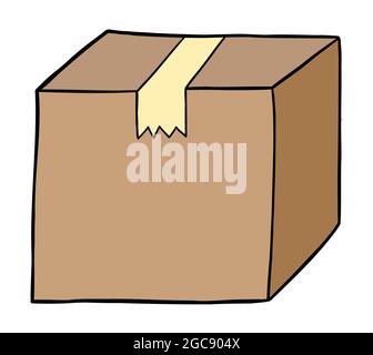 Cartoon closed parcel, vector illustration. Colored and black outlines. Stock Vector