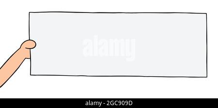 Cartoon holding blank signboard, vector illustration. Colored and black outlines. Stock Vector