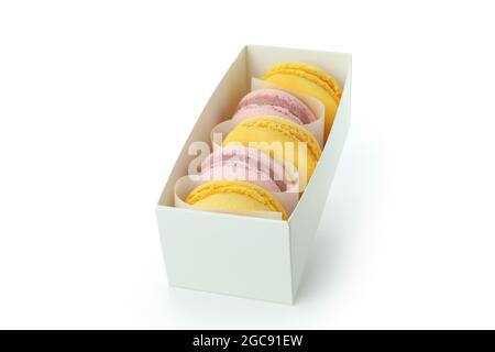 Multicolored tasty macaroons isolated on white background Stock Photo
