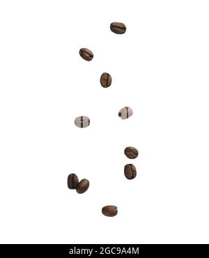 Coffee beans falling isolated on white background with clipping path ...