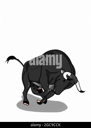 bullfighter matador illustration and bull   cartoon ,Spain ring area Stock Photo