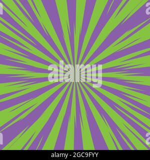Pop art radial colorful comics book magazine cover. Striped green and violet digital background. Cartoon funny retro pattern strip mock up. Vector Stock Vector