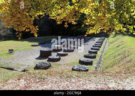 temple ruin on dacian fortress of Orastie mountains, Sarmizegetusa Regia, Romania, UNESCO world heritage site Stock Photo