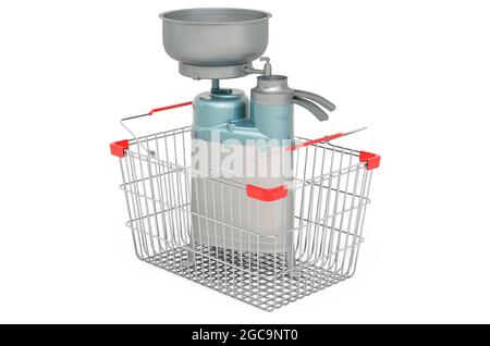 Shopping basket with milk separator. 3D rendering isolated on white background Stock Photo