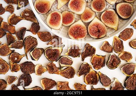 Dried and fresh figs on the table Stock Photo