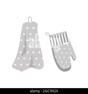 A set of towel and oven gloves for dishes. Kitchen item Stock Vector