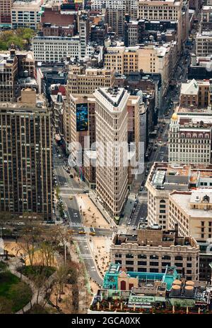 Broadway, Fifth Avenue and the Flatiron Building from the Empire State Building, New York City, NY, USA Stock Photo