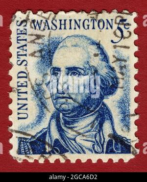 USA-CIRCA 1966: A postage stamp shows image portrait of George Washington the 1st President of the United States of America, circa 1966. Stock Photo