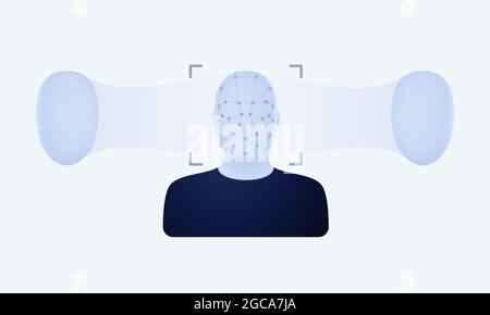 Substitution and reproduction of copies of the face with the help of deepfake. Vector illustration. Stock Vector