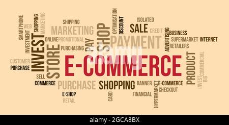 Business Concept, E-Commerce Word Cloud Design Background Template Stock Vector