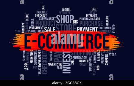 Business Concept, E-Commerce Word Cloud Design Background Template Stock Vector