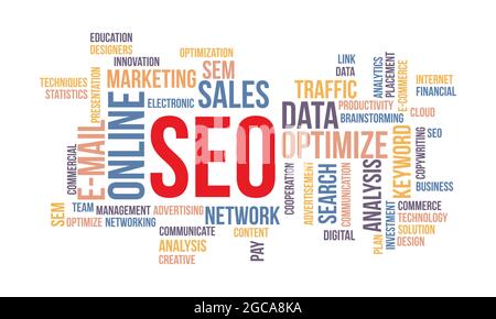 Business Concept Background, SEO Word Cloud Stock Vector