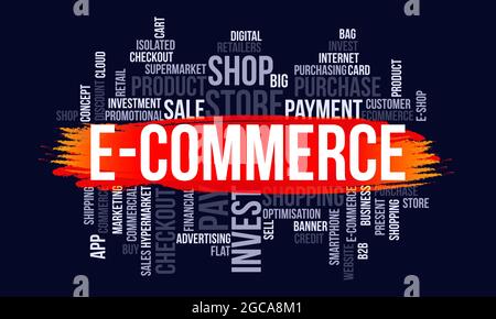 Business Concept, E-Commerce Word Cloud Design Background Template Stock Vector