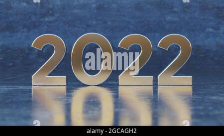 happy new year 2022 text metal effect 3d numbers with abstract metal background . for greeting card, banner, poster . 3d illustration rendering .