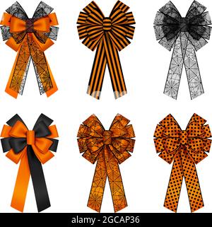 Set of isolated orange and black halloween bows Stock Vector