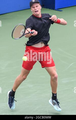 Jannik Sinner hits a forehand during a Men's Singles match at the 2021