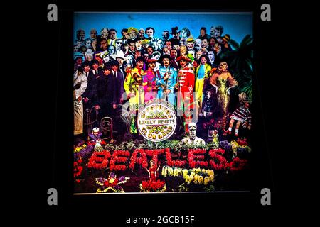Isolated closeup of front of The Beatles Sgt. Pepper's Lonely Hearts Club Band Vinyl Album Stock Photo