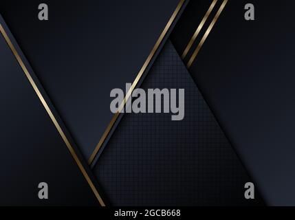 Abstract black triangles shapes with shiny golden lines background luxury style. Vector illustration Stock Vector