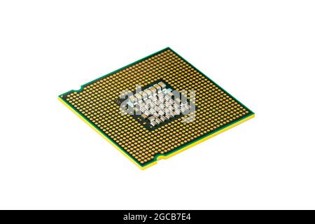 Image of cpu processor chip on a white background. Equipment and computer hardware. Central Processing Unit., Microprocessor. Stock Photo