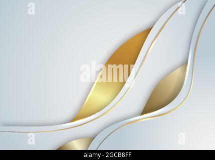 Elegant modern template background white and golden wave shapes layered with line gold elements. 3D luxury paper cut style. Vector illustration Stock Vector
