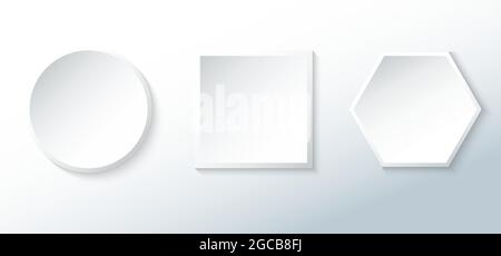 Set of white badge geometric shape blank button 3D style. You can use for app, website, banner web, etc. Vector illustration Stock Vector