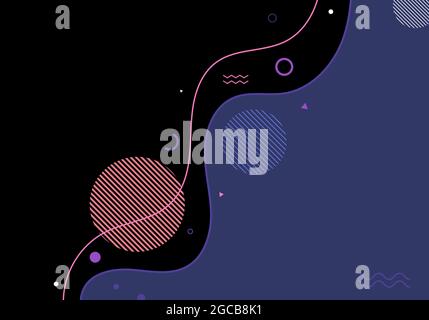 Abstract dynamic wave lines and shape with geometric elements minimal flat design on black background. Vector illustration Stock Vector